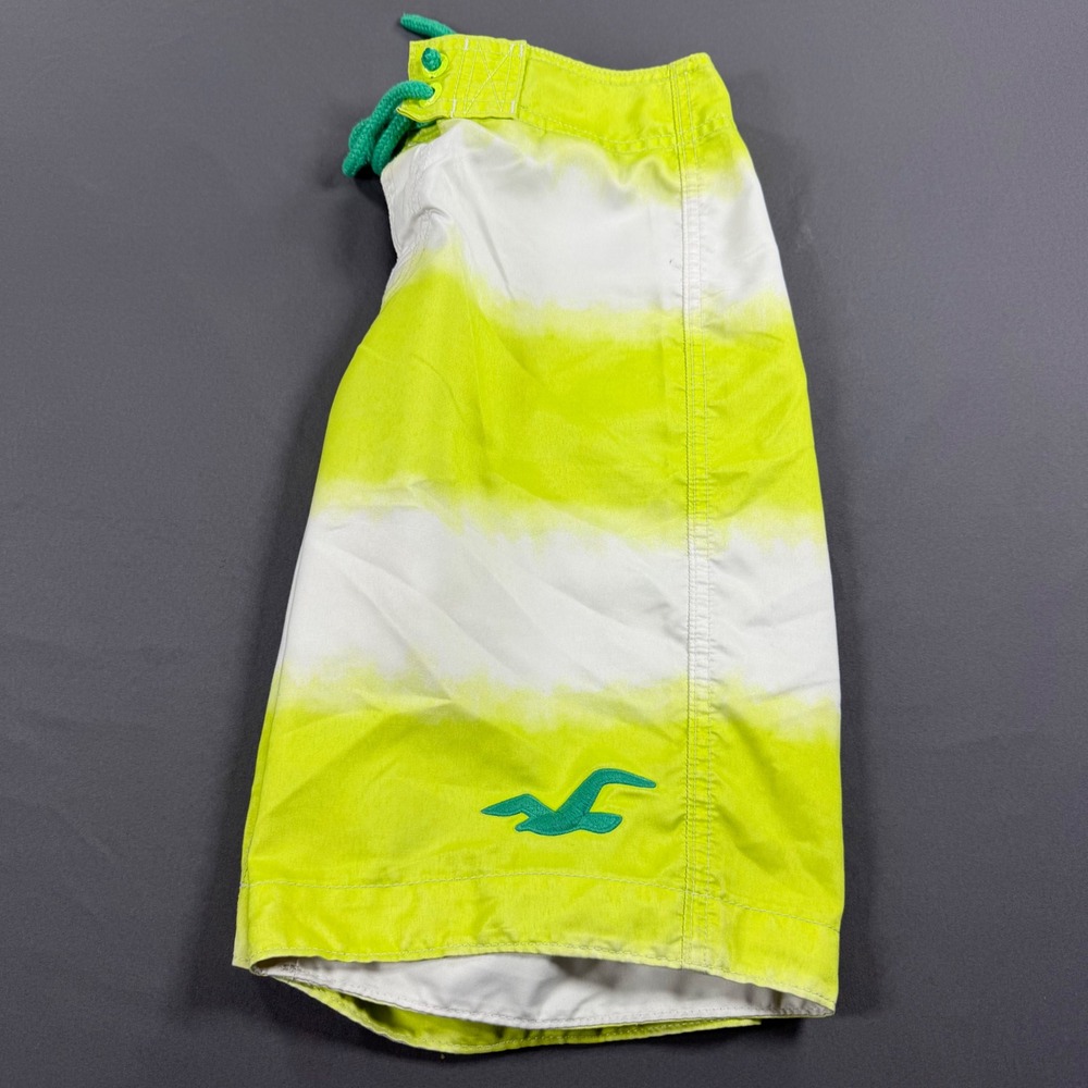 Hollister Mens Board Shorts XS Neon Lime Yellow White Ombre Vintage